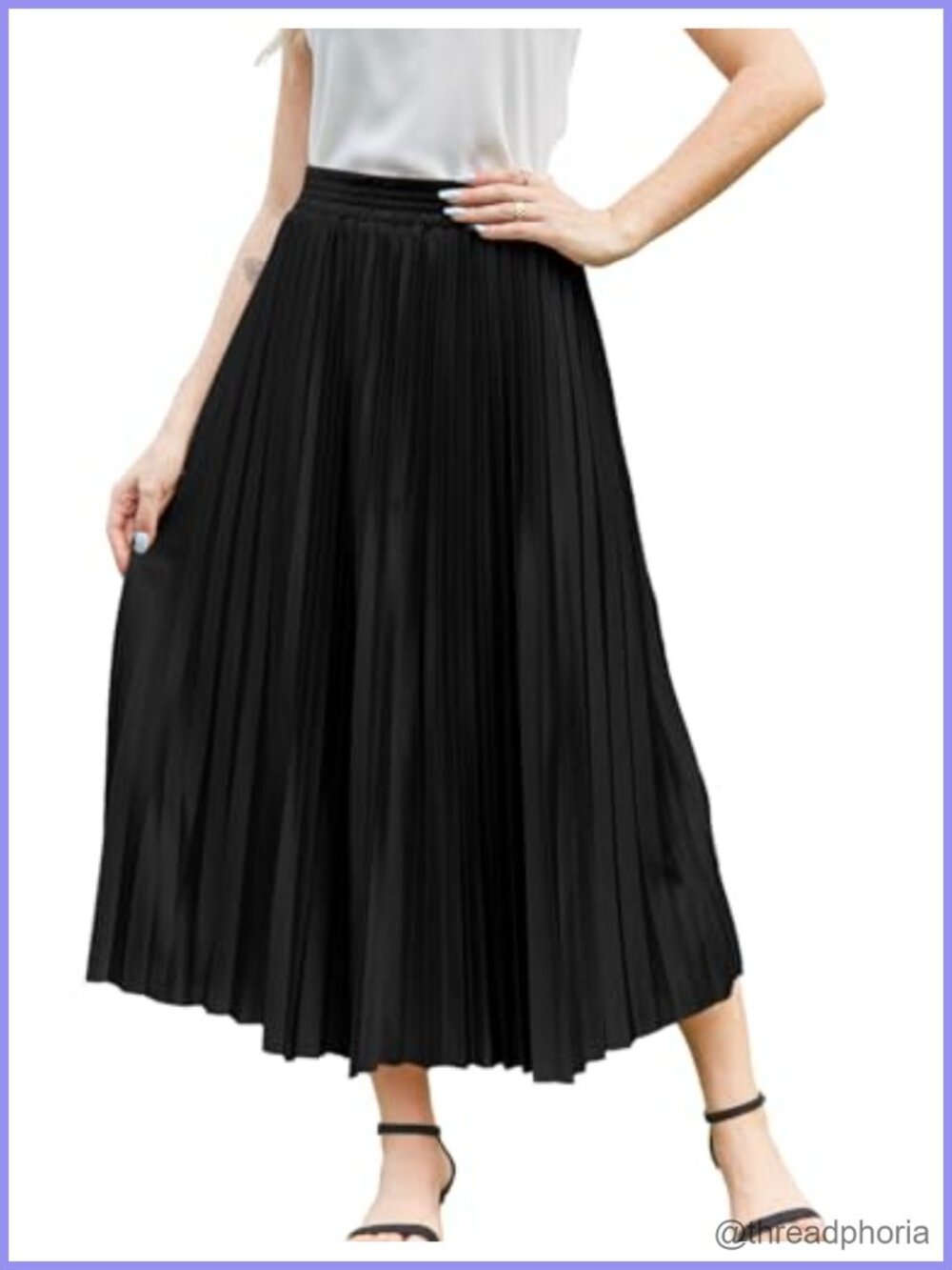 Women's Elastic High Waist Flowy Pleated Midi Skirt
